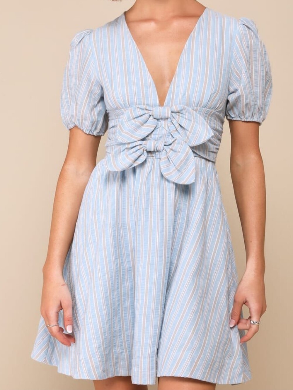 Lulus Light Blue Striped Tie-Front Mini Dress L